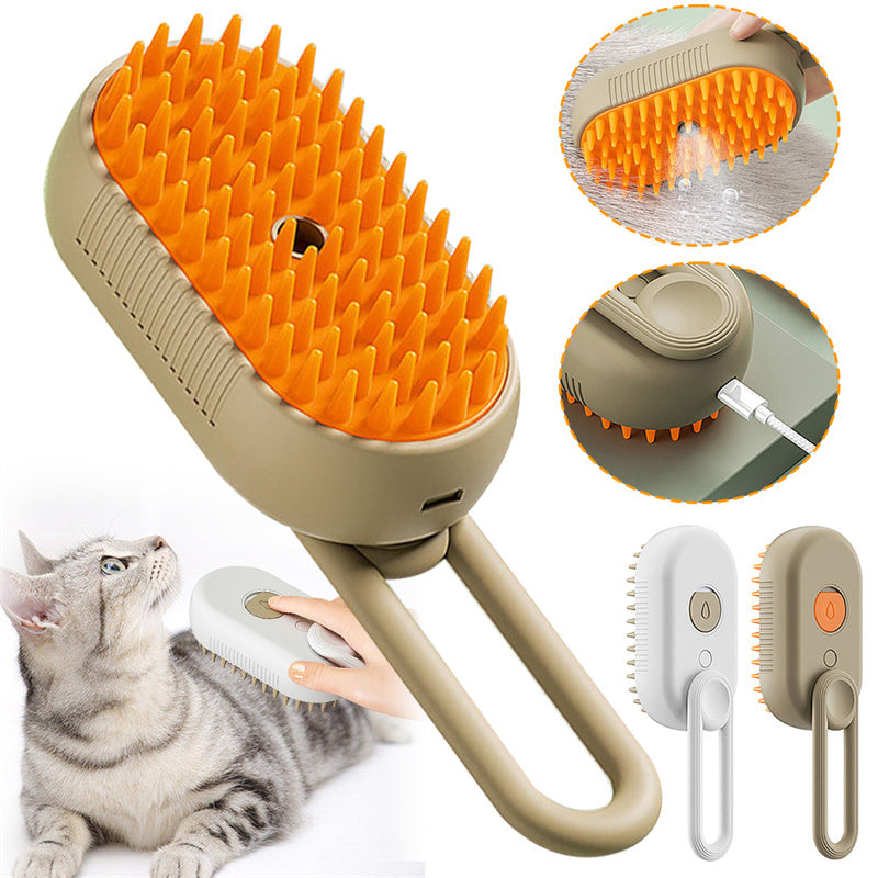 Petdom 3-in-1 Electric Steam Pet Brush – Groom, Detangle & Remove Pet Hair for Cats & Dogs