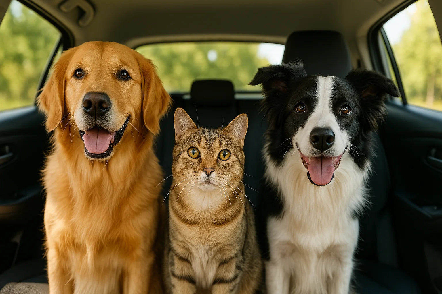 Happy dog and cat sitting in a car – Pet supplies Australia | Petdom