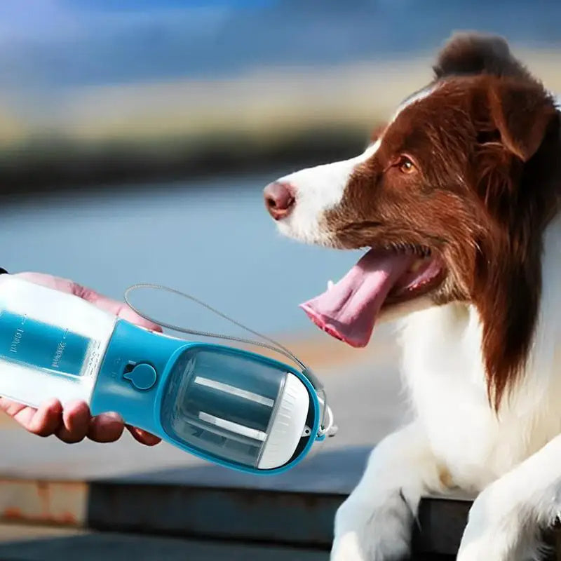 Petdom 3-in-1 Portable Pet Water Bottle with Food Container & Waste Bag Dispenser – For Dogs & Cats