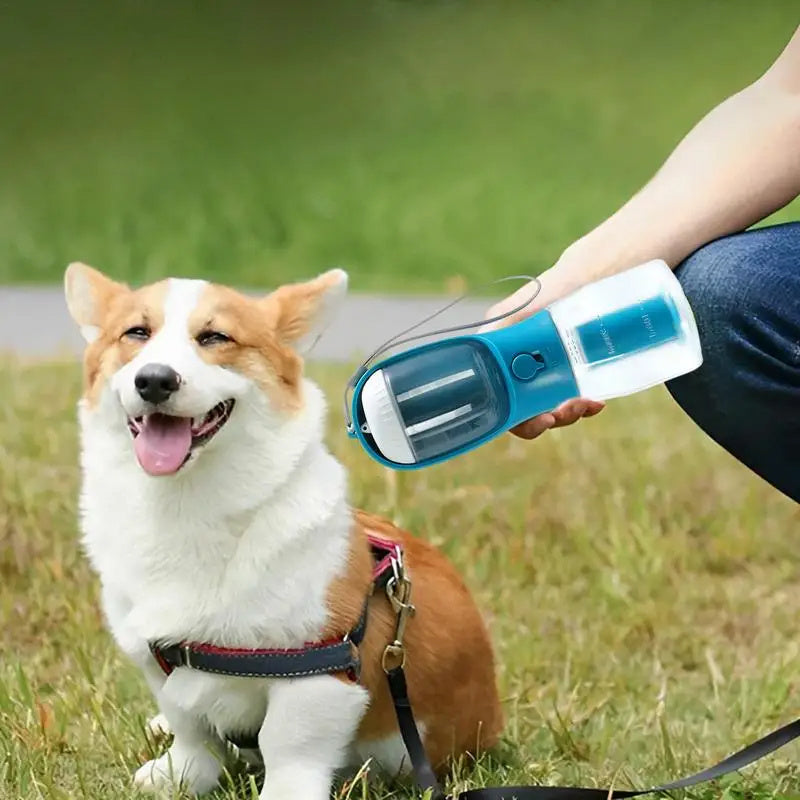 Petdom 3-in-1 Portable Pet Water Bottle with Food Container & Waste Bag Dispenser – For Dogs & Cats