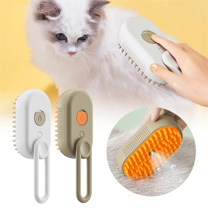 Petdom 3-in-1 Electric Steam Pet Brush – Groom, Detangle & Remove Pet Hair for Cats & Dogs
